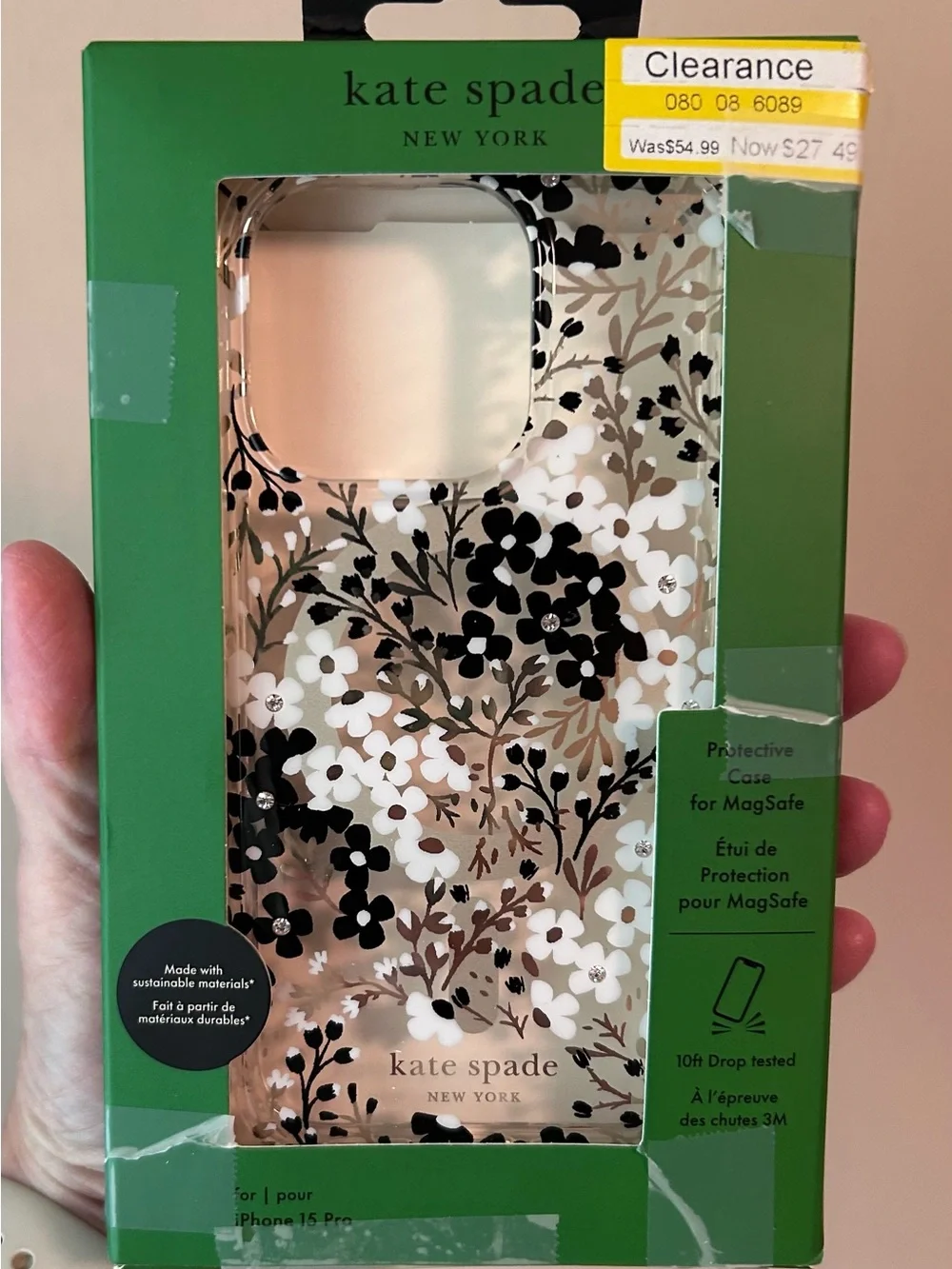 Kate Spade Clear Floral IPhone 15 Pro Case in Black & White
